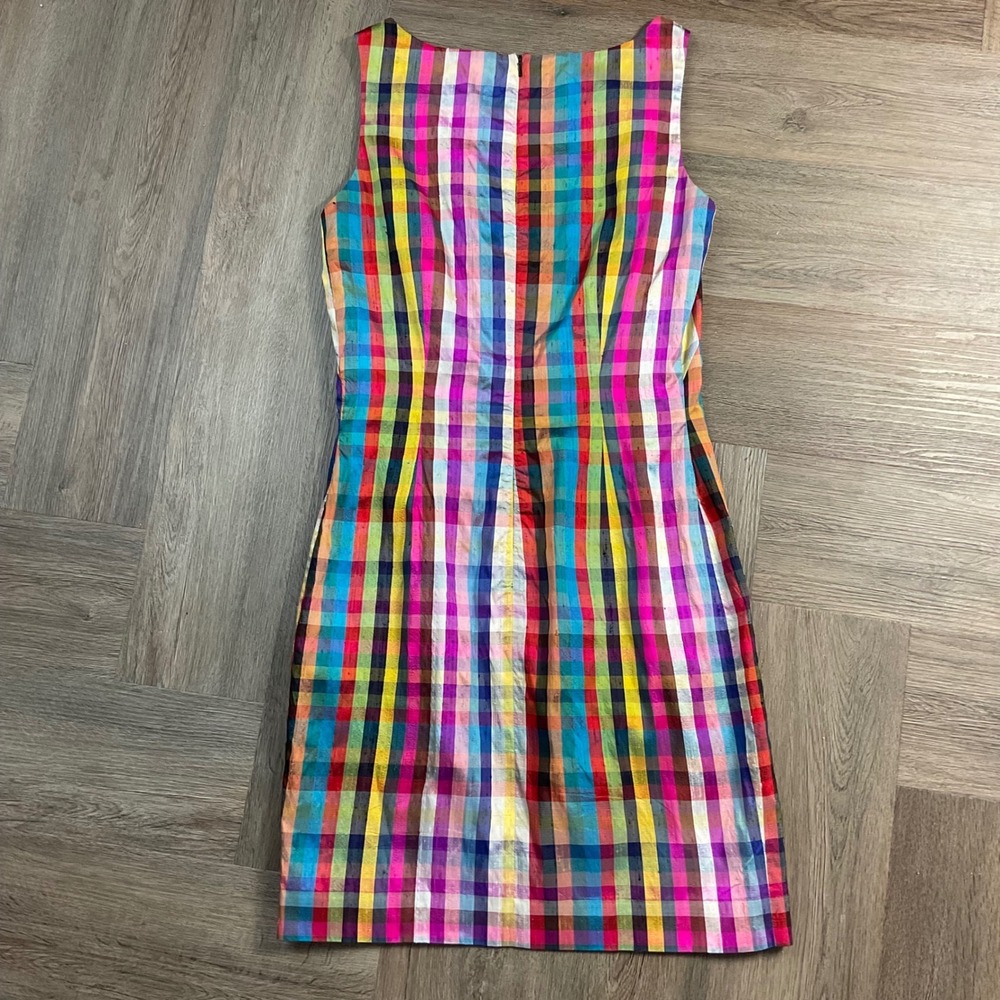 VTG Giuseppe Collection 100% Silk Madras Plaid Sheath Dress 4 Rainbow Lined - Picture 2 of 7